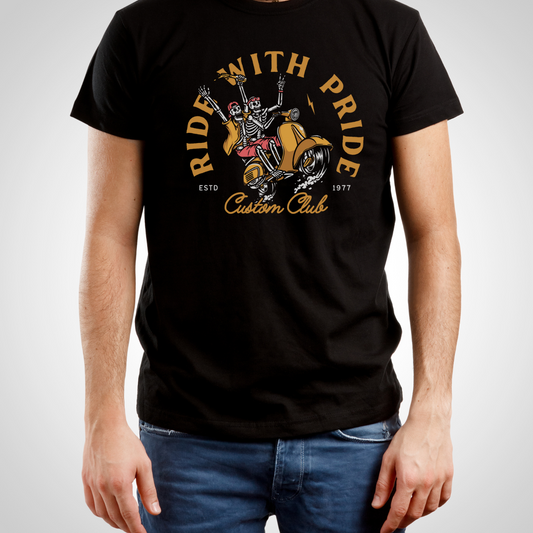 Ride with Pride Skulls in a Mopped  Short Sleeve Shirt