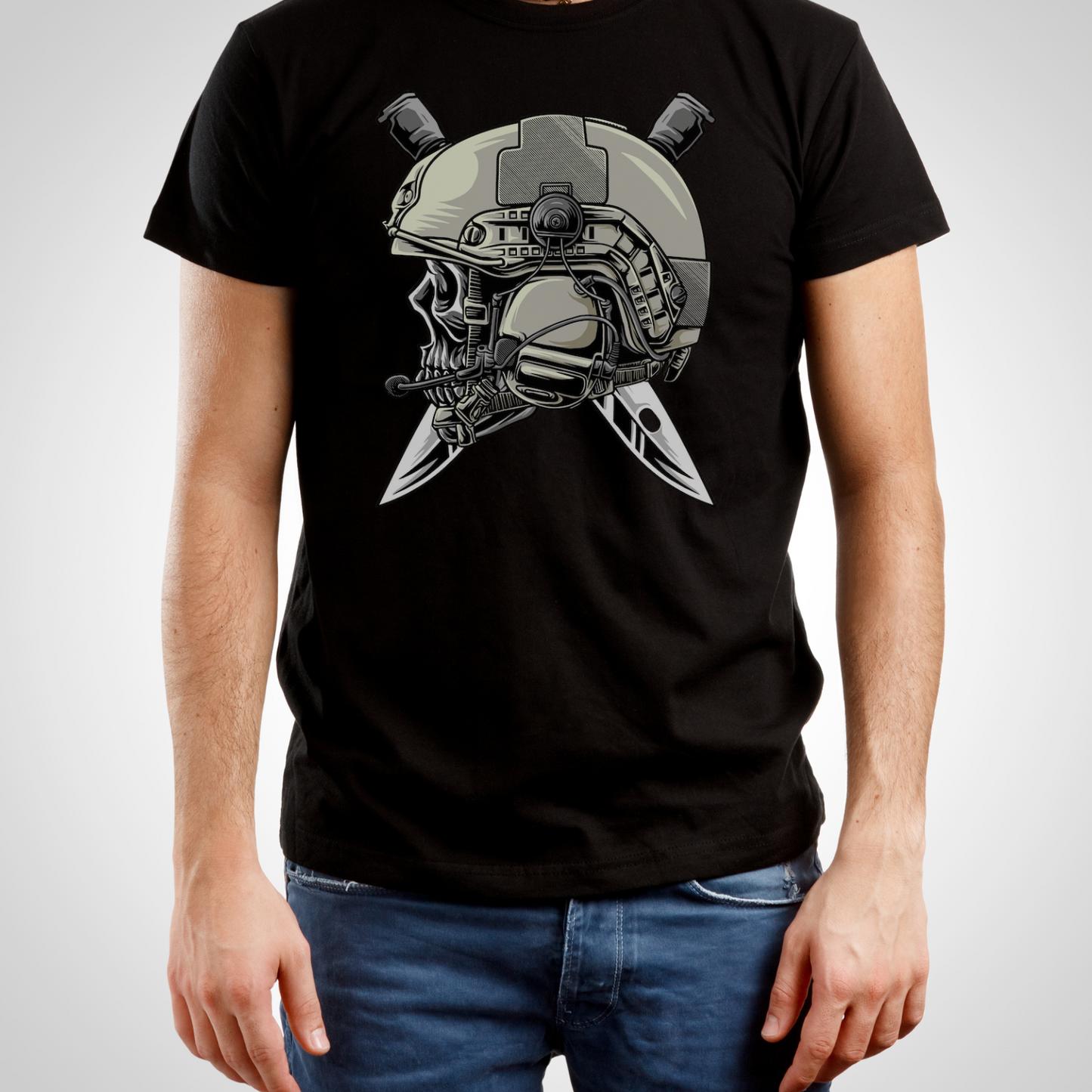 Skull Head with Helmet Short Sleeve Shirt