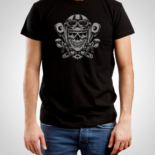 Skull in  Helmet with Tools Short Sleeve Shirt